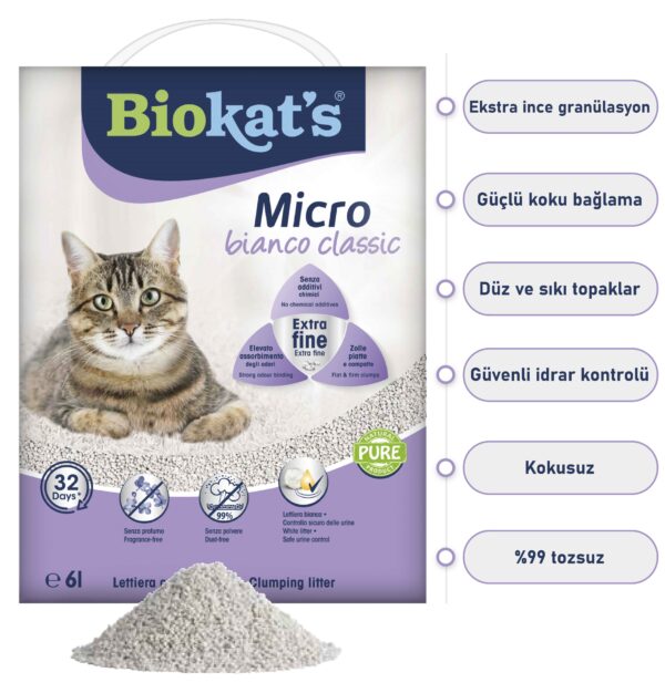 Biokats Kedi Kumu Micro Bianco Classic - 6lt | Yüksek Hijyen ve Temizlik - Görsel 3