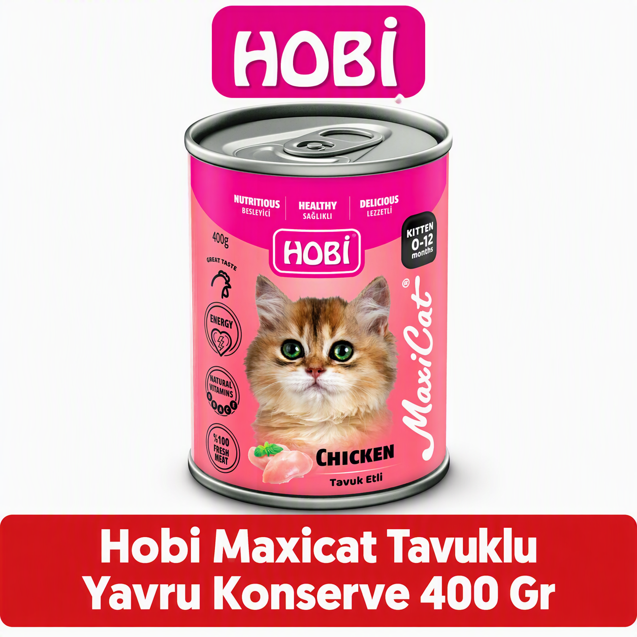 Hobi Maxicat Tavuklu Yavru Kedi Konservesi 400 Gr | Vitamin Katkılı Tam ve Dengeli Yaş Mama