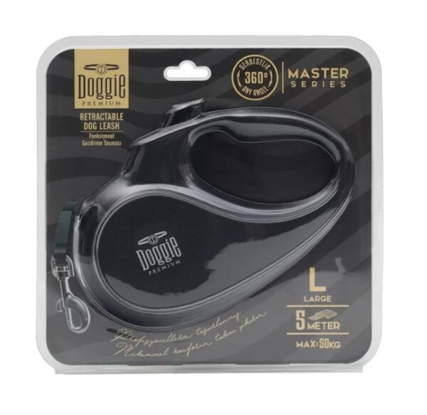 Doggie Otomatik Uzatma Tasması – 5 Metre | L Beden | Siyah