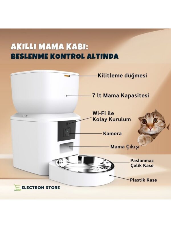 🐾 Electron Akıllı ve Kameralı Kedi Köpek Otomatik Mama Kabı – Evcil Dostunuza Akıllı İlgi! - Görsel 3
