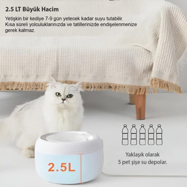 Cattie Arıtmalı Su Pınarı Akıllı Model 2.5 Lt – Seramik Filtreli, Sessiz ve Estetik Pet Su Kabı - Görsel 5