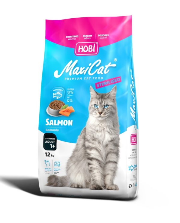 Hobi Maxicat Kısırlaştırılmış Somonlu Kedi Maması 12kg🐟 – Kilo Kontrolü ve Sağlıklı Beslenme İçin Özel Formül
