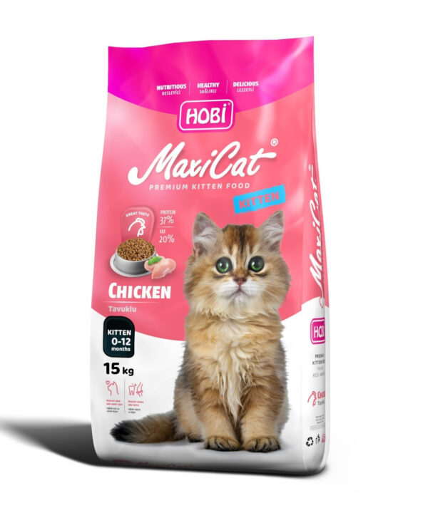 Hobi Maxicat Kitten Tavuklu Yavru Kedi Maması 15kg🐣 – %37 Proteinli, Bağışıklık Destekli Mama