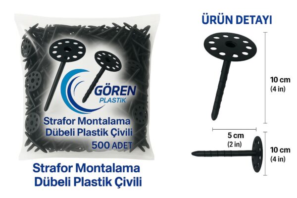 Strafor Mantolama Dübeli Plastik Çivili (500 Adet) - Güvenli Isı Yalıtım Sabitleyici - Görsel 4