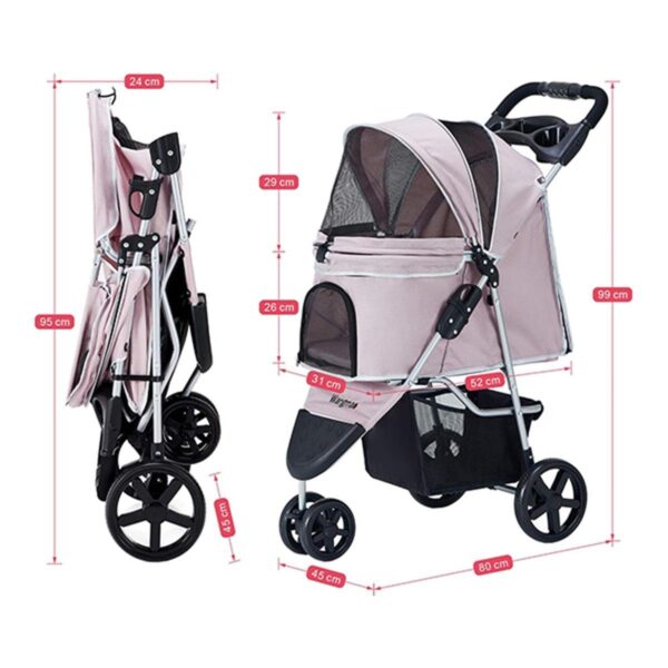 Zampa TriBoro Pembe Kedi-Köpek Arabası (SP03P-P)| Katlanabilir, Süspansiyonlu ve Fonksiyonel Tasarım - Görsel 4