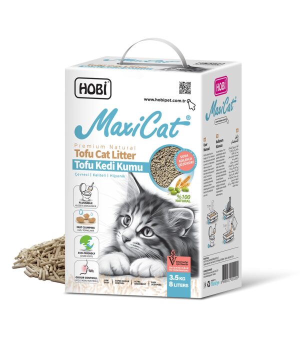 Hobi Maxicat Tofu Kedi Kumu 8 Litre – Tozsuz, Bitkisel ve Çevre Dostu Pelet Formül