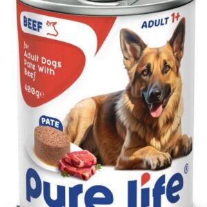 Pure Life Biftekli Pate Köpek Konservesi 400gr – Gerçek Etli, Düşük Tahıllı Tam Mama