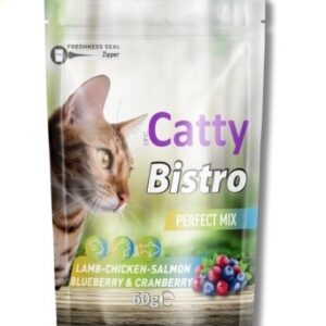 Catty Bistro Perfect Mix Kuzu-Tavuk-Somonlu Kedi Ödülü – 60gr | 3 Proteinli Doğal Lezzet ve Bağışıklık Desteği
