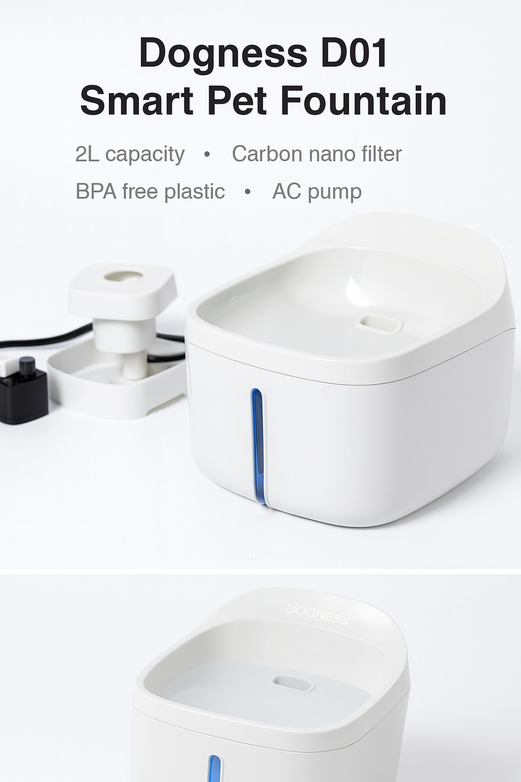Dogness D01 Akıllı Su Pınarı 2 Lt – Sessiz Pompa, 3 Katmanlı Filtre, LED Uyarı Sistemli - Görsel 2