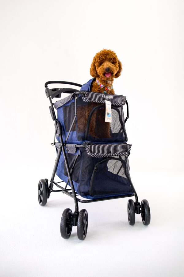 Zampa Twins Kedi Köpek Arabası Lacivert BL04N 51x85x100 Cm - Katlanabilir, Konforlu ve Güvenli Taşıma Çözümü - Görsel 3