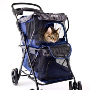 Zampa Twins Kedi Köpek Arabası Lacivert BL04N 51x85x100 Cm - Katlanabilir, Konforlu ve Güvenli Taşıma Çözümü