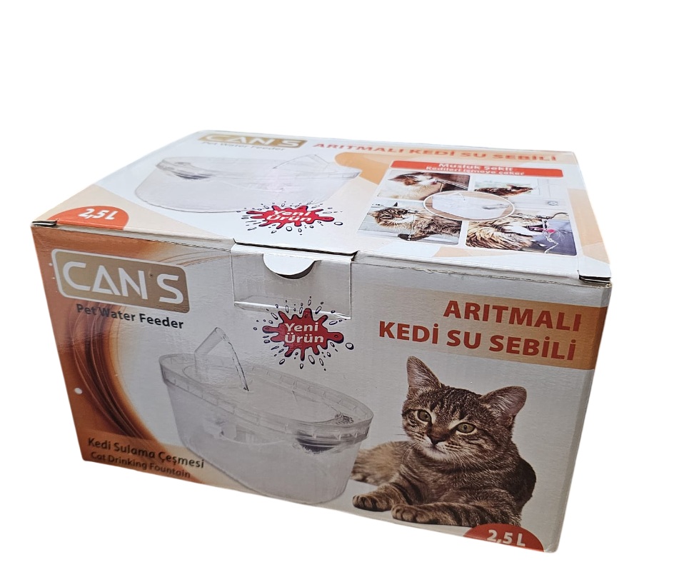 Cans Arıtmalı Kedi Su Sebili 2.5 LT – Sessiz Motorlu, Karbon Filtreli ve Hijyenik Su Kaynağı