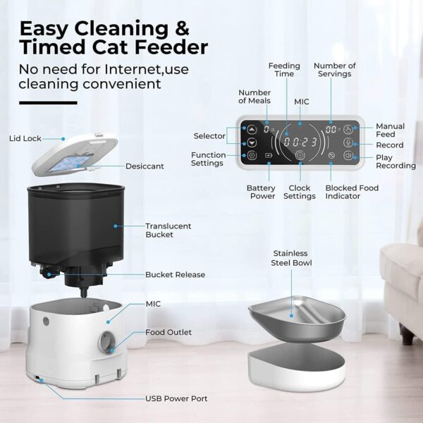 Dogness F12 Otomatik Mama Kabı – 4 Litre, Programlanabilir, Sesli Mesajlı, Şarjlı Kedi & Köpek Besleyici (35x20x32 cm) - Görsel 4