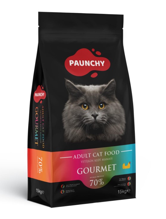 Paunchy Gourmet Renkli Yetişkin Kedi Maması 15 Kg – %30 Proteinli, Vitamin Zengini Tam Beslenme