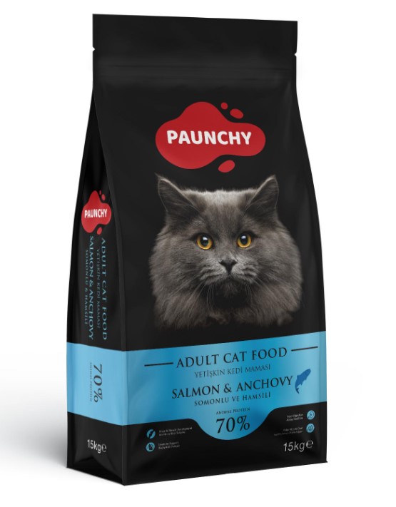 Paunchy Somonlu ve Hamsili Yetişkin Kedi Maması 15 Kg – %30 Proteinli, Omega Destekli Premium Beslenme