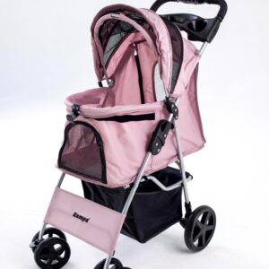 Zampa Favorite Pembe Kedi Köpek Arabası – Katlanabilir, Süspansiyonlu Tekerlekli, 15 KG Taşıma Kapasiteli 46x78x99 cm