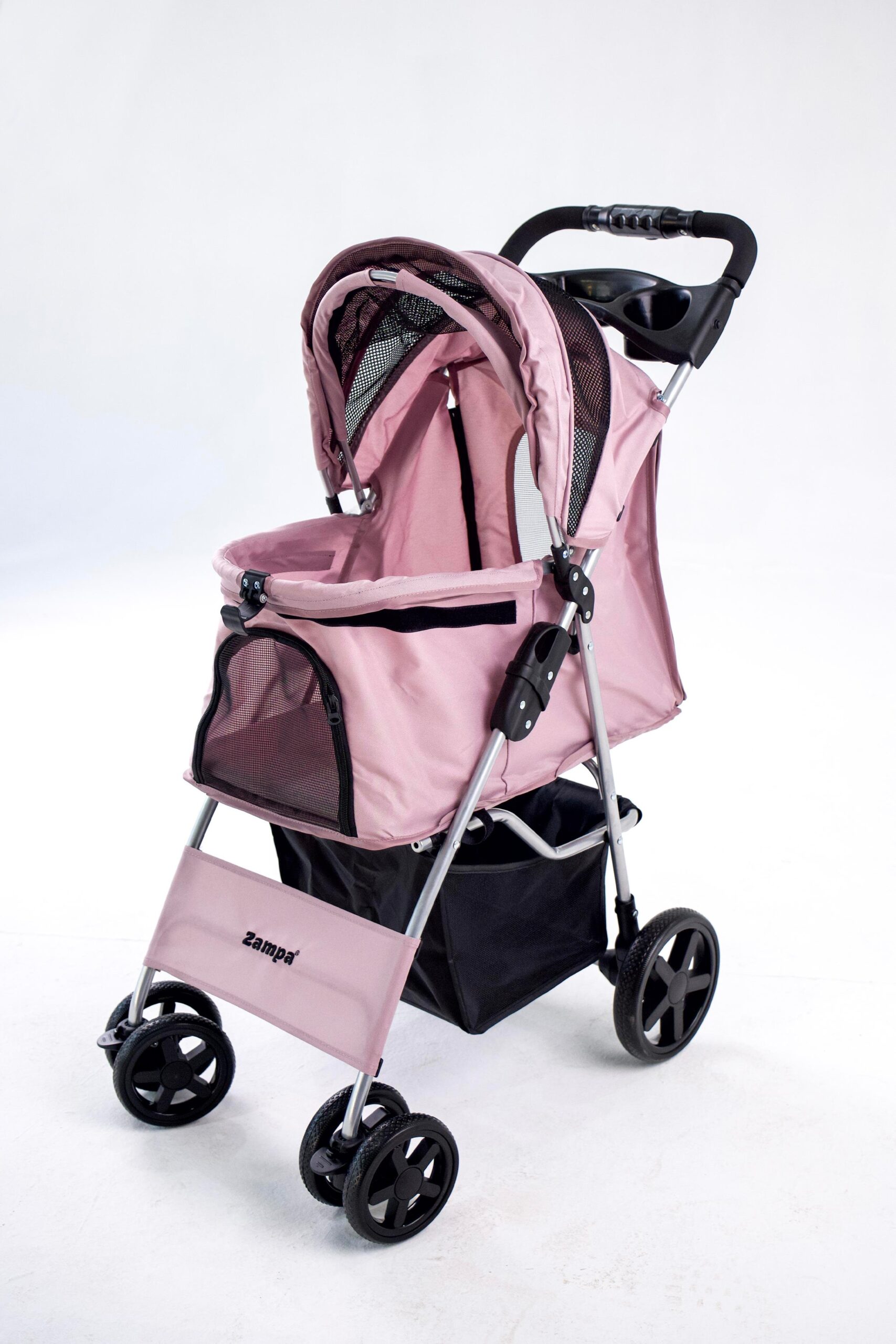 Zampa Favorite Pembe Kedi Köpek Arabası – Katlanabilir, Süspansiyonlu Tekerlekli, 15 KG Taşıma Kapasiteli 46x78x99 cm