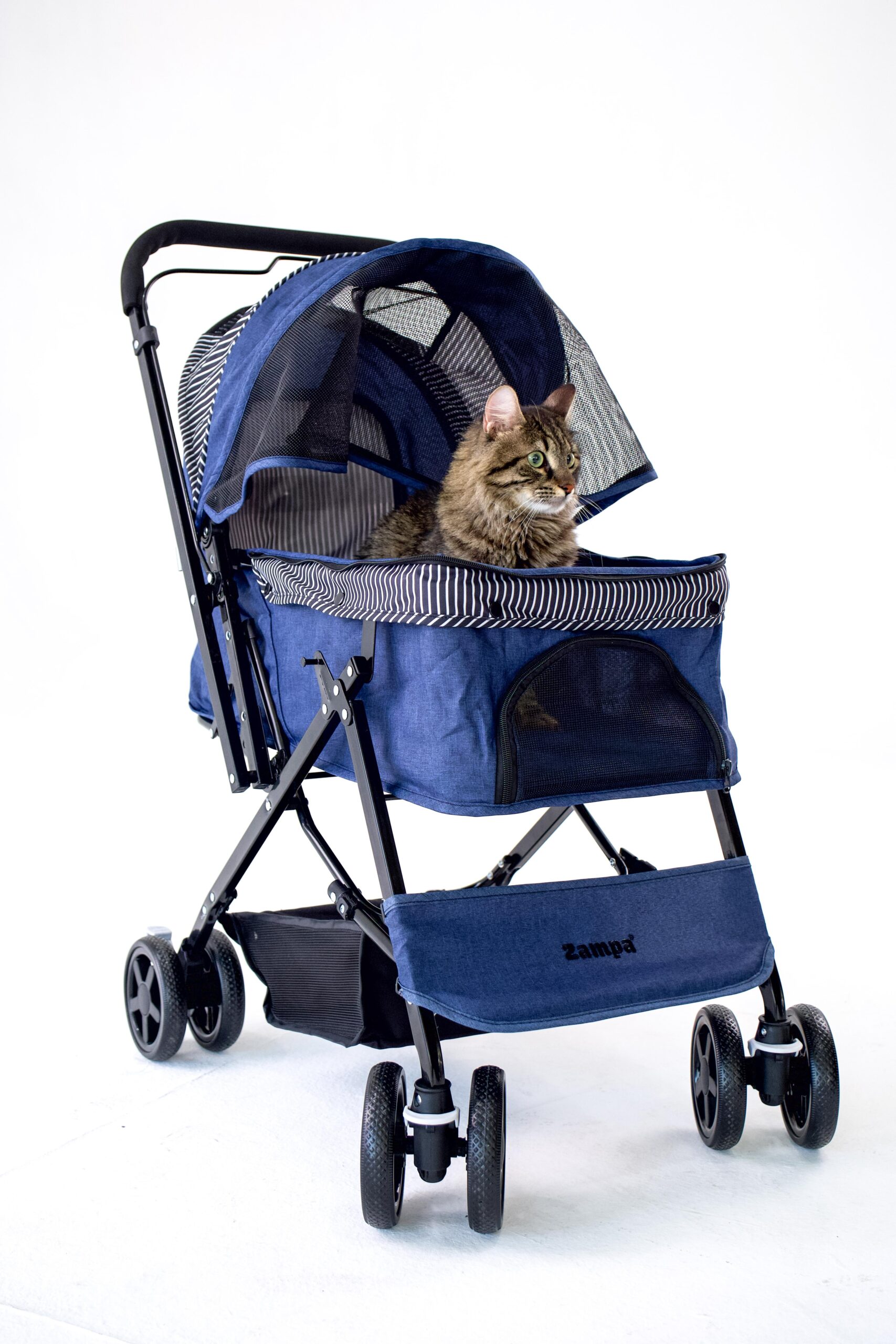 Zampa Nova BL08 Lacivert Kedi Köpek Arabası – Katlanabilir, Çelik Gövdeli, 20 Kg Taşıma Kapasiteli