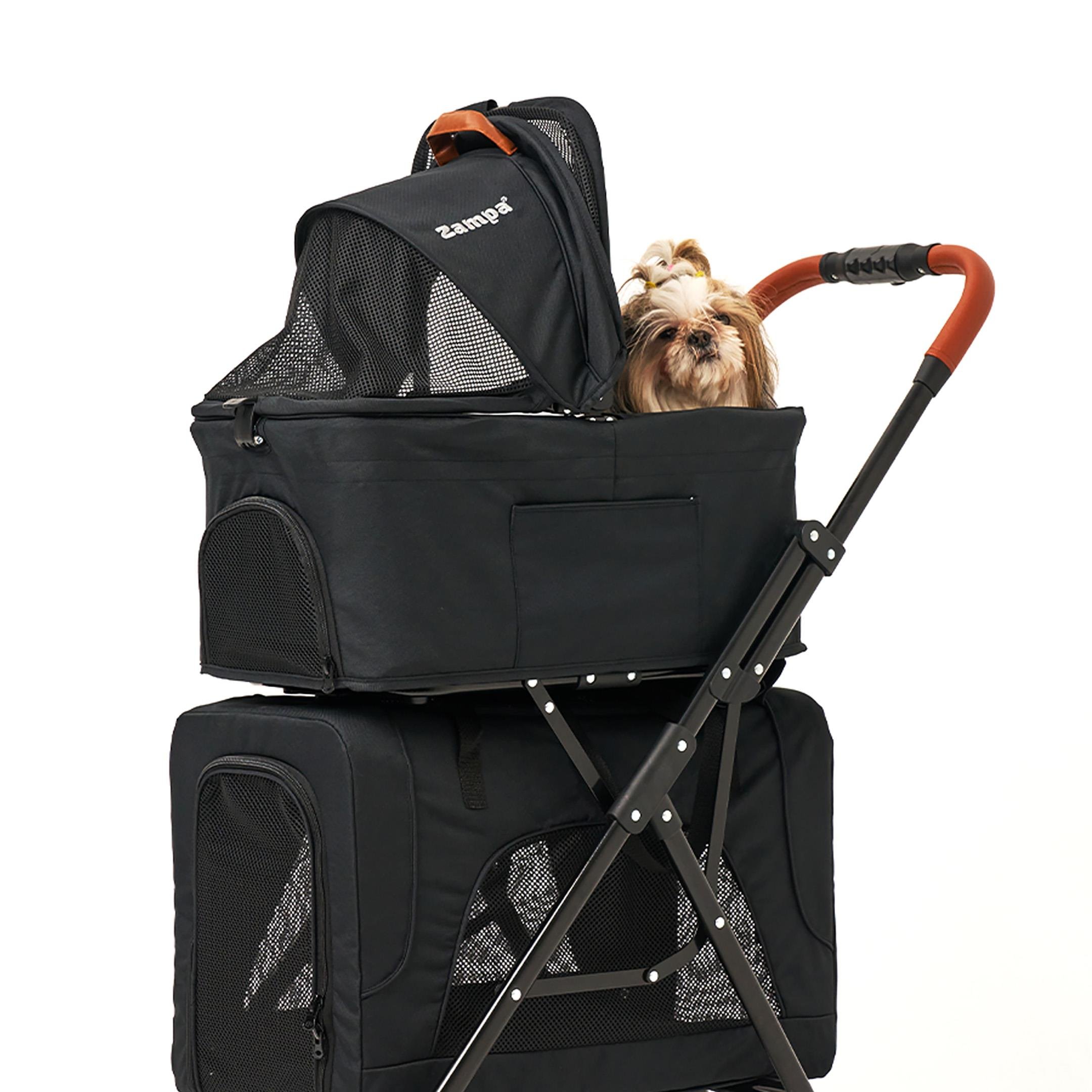 Zampa Tsunoda 2 Katlı Kedi Köpek Arabası Siyah – Konforlu ve Katlanabilir Taşıma Çözümü (50x83x102 cm) - Görsel 3