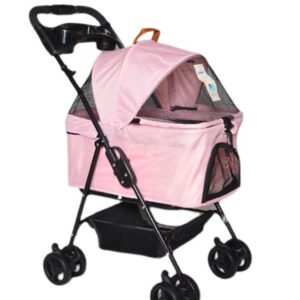 Zampa Verstappen Pembe Kedi Köpek Arabası – Katlanabilir, Süspansiyonlu ve Güvenli Taşıma Arabası (45x64x96 cm)