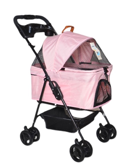 Zampa Verstappen Pembe Kedi Köpek Arabası – Katlanabilir, Süspansiyonlu ve Güvenli Taşıma Arabası (45x64x96 cm)