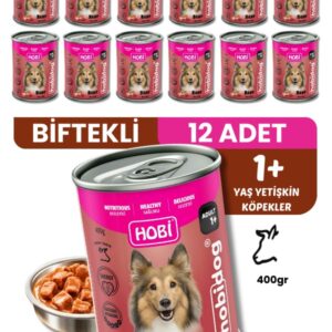 Hobi Hobidog Biftekli Yetişkin Köpek Konservesi 400 Gr x 12 Adet  | Tam ve Dengeli Yaş Mama