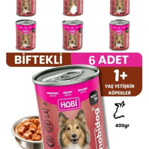 Hobi Hobidog Biftekli Yetişkin Köpek Konservesi 400 Gr x 6 Adet  | Tam ve Dengeli Yaş Mama