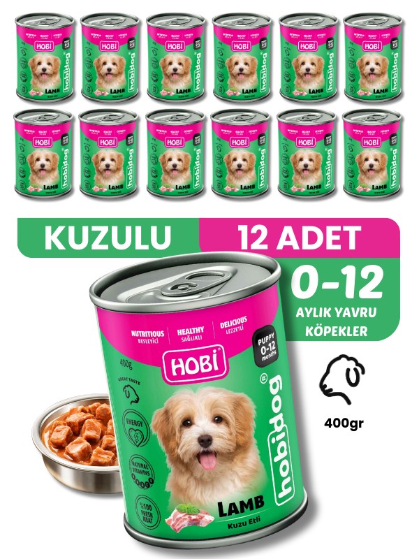 Hobi Hobidog Kuzu Etli Yavru Köpek Konservesi 400 Gr x 12 Adet | Tam ve Dengeli Yaş Mama