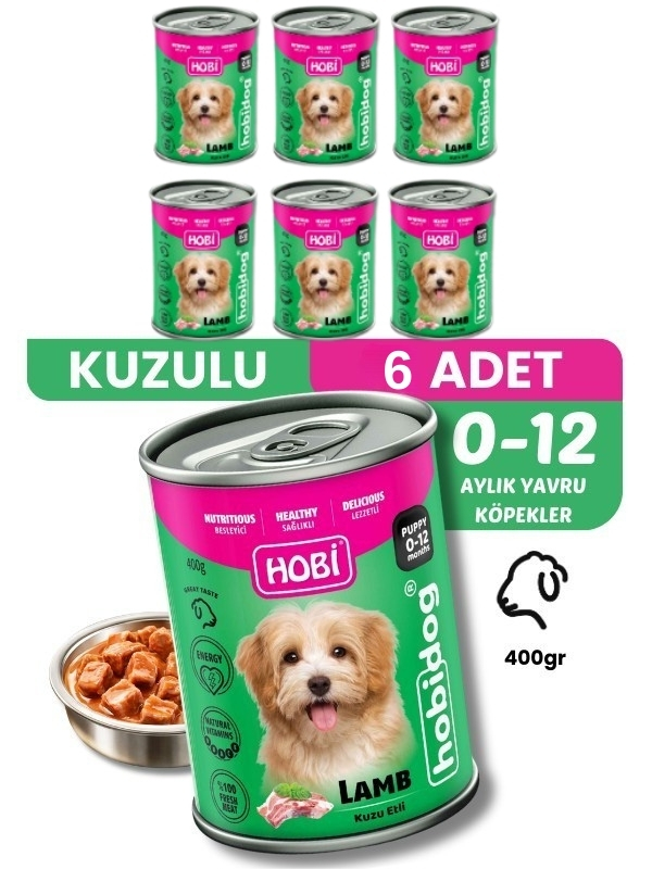 Hobi Hobidog Kuzu Etli Yavru Köpek Konservesi 400 Gr x 6 Adet | Tam ve Dengeli Yaş Mama