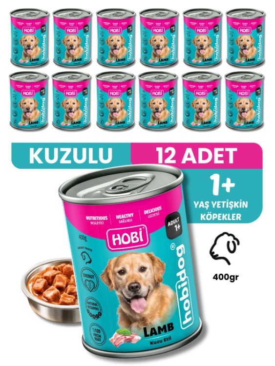 Hobi Hobidog Kuzu Etli Yetişkin Köpek Konservesi 400 Gr x 12 Adet | Tam ve Dengeli Yaş Mama