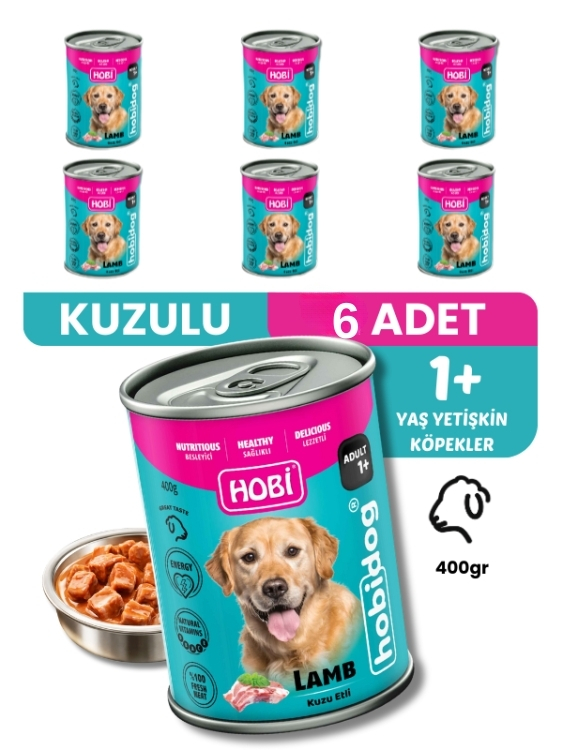 Hobi Hobidog Kuzu Etli Yetişkin Köpek Konservesi 400 Gr x 6 Adet | Tam ve Dengeli Yaş Mama