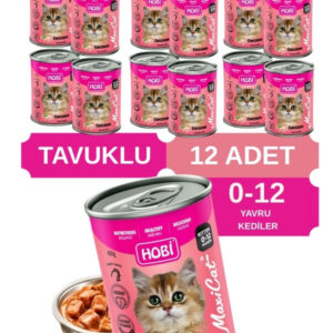 Hobi Maxicat Tavuklu Yavru Kedi Konservesi 400 Gr x 12 Adet – Vitamin Destekli, Tam ve Dengeli Mama