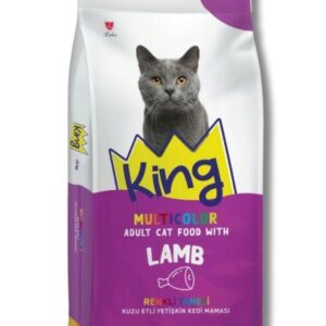 King Multicolor Kuzu Etli Yetişkin Kedi Maması 15 kg – Renkli Taneli, Dengeli Beslenme