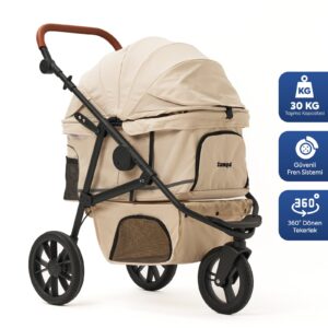 Zampa Vero Kedi Köpek Arabası Bej – Katlanabilir, Konforlu ve Güvenli Taşıma