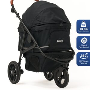 Zampa Vero Kedi Köpek Arabası Siyah – Katlanabilir, Konforlu ve Güvenli Taşıma