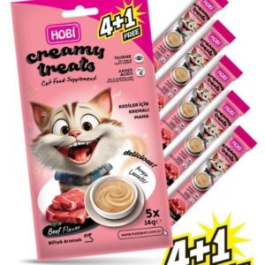 Hobi Biftek Aromalı Krema Kedi Ödül Maması 14 gr x 5 – Lezzetli ve Sağlıklı Ödül