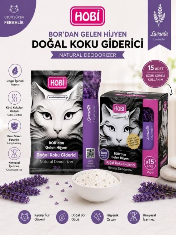 Hobi Lavantalı Doğal Toz Koku Giderici 25 Gr x 15 – Bor Mineralli, Güvenli ve Etkili Çözüm