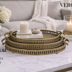 Vero Konsept Antik Gold 3’lü Oval Ferforje Tepsi Seti VR-ST03  – Vintage Sunum ve Dekorasyon