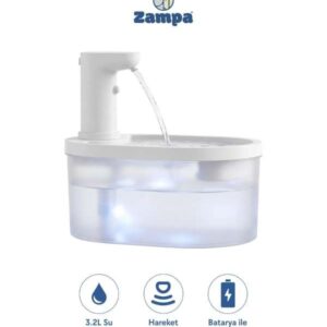 Zampa PF-010 Oval Pet Otomatik Su Pınarı 3.2L – Bataryalı ve Akıllı Sensörlü Sistem