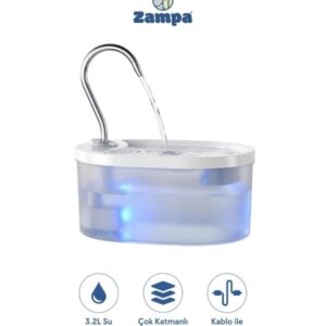Zampa PWF-01 Oval Pet Otomatik Su Pınarı 3.2L – Kediler ve Köpekler İçin Taze Su Çözümü