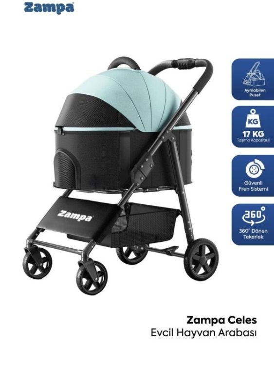Zampa Celes Kedi & Köpek Arabası Mavi-Siyah (LD02X-BL) | Konforlu ve Prestijli Seyahat Çözümü