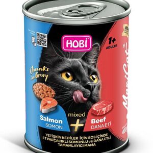 Hobi Maxicat Mixed Somon ve Dana Etli Kedi Konservesi 400 Gr | Gerçek Et Parçacıklı, Vitamin Destekli