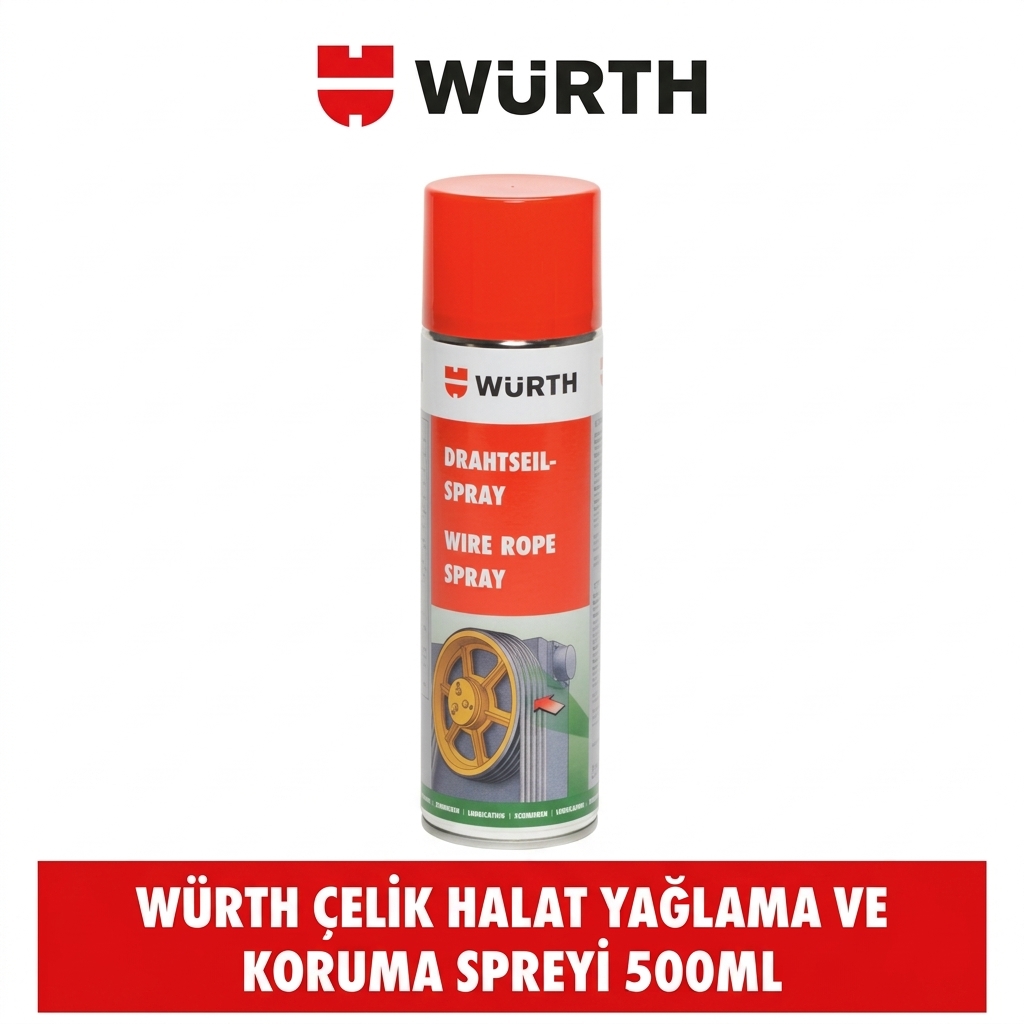 WÜRTH Çelik Halat Yağlama ve Koruma Spreyi 500ml | Korozyon Önleyici, Uzun Ömürlü Koruma