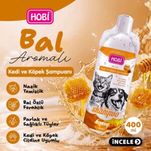 Hobi Bal Özlü Kedi ve Köpek Şampuanı 400ml | Doğal Nemlendirme ve Parlaklık