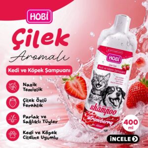 Hobi Çilek Özlü Kedi ve Köpek Şampuanı 400ml | Doğal Antioksidan ve Parlaklık