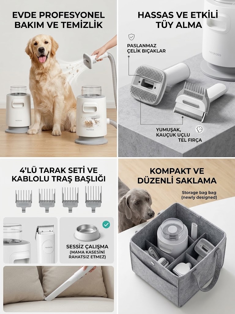 Neakasa P0 Pro Vakumlu Kedi & Köpek Tıraş Makinesi (Z-P0)| Sessiz ve Hijyenik Bakım - Görsel 3