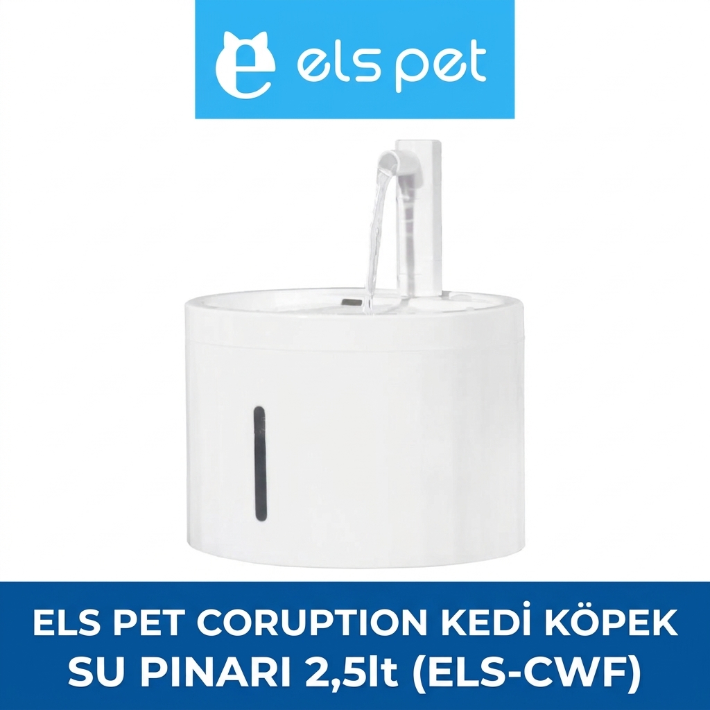 ELS Pet Coruption Kedi ve Köpek Su Pınarı 2,5 Lt Filtreli Otomatik Evcil Hayvan Su Sebili (ELS-CWF)