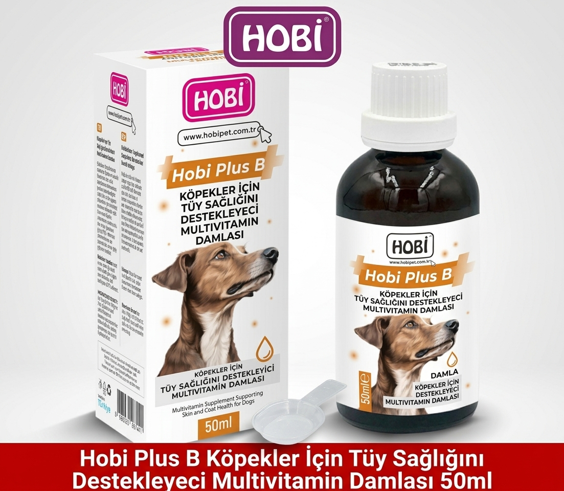 Hobi Plus B Köpekler İçin Tüy Sağlığını Destekleyici Multivitamin Damlası 50 ML | Biyotin ve Çinko İçeren Tamamlayıcı Yem