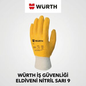 WÜRTH Nitril İş Güvenliği Eldiveni Sarı No:9 | EN 388 Standartlı Koruyucu Çalışma Eldiveni
